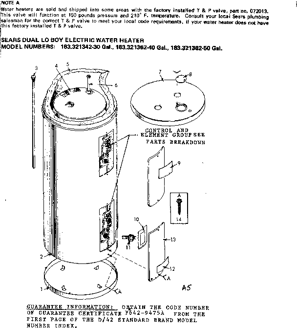 Replacement Parts Diagram and Parts List for 183321342  Kenmore Water Heater