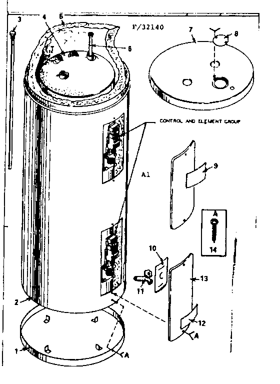 Replacement Parts Diagram and Parts List for 18332500  Kenmore Water Heater