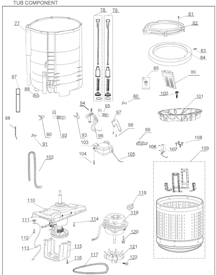 Tub Diagram and Parts List for HLPW028AXW  Haier Washer