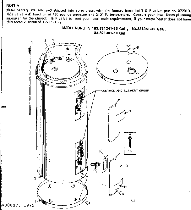 Replacement Parts Diagram and Parts List for 183321381  Kenmore Water Heater