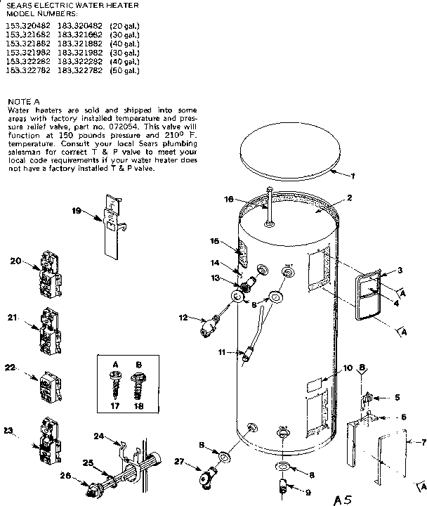 Replacement Parts Diagram and Parts List for 183321982  Kenmore Water Heater
