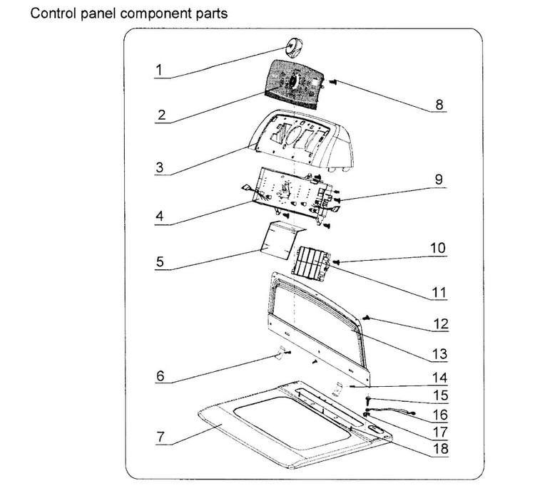 Control Panel Diagram and Parts List for HLTD500AGW  Haier Dryer