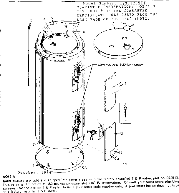 Replacement Parts Diagram and Parts List for 183326311  Kenmore Water Heater