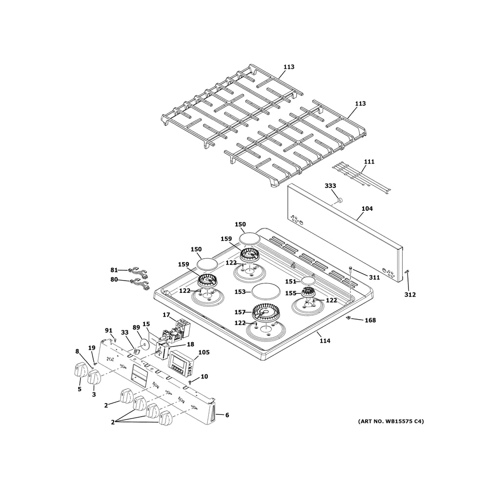 Control Panel & Cooktop Diagram and Parts List for QGAS740RM3SS  Haier Range