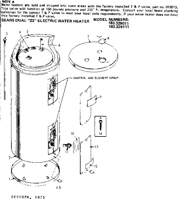 Replacement Parts Diagram and Parts List for 183329111  Kenmore Water Heater