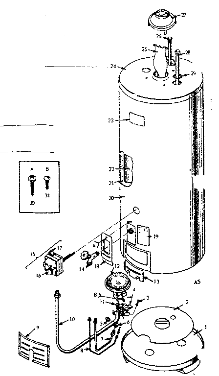 Replacement Parts Diagram and Parts List for 183332730  Kenmore Water Heater