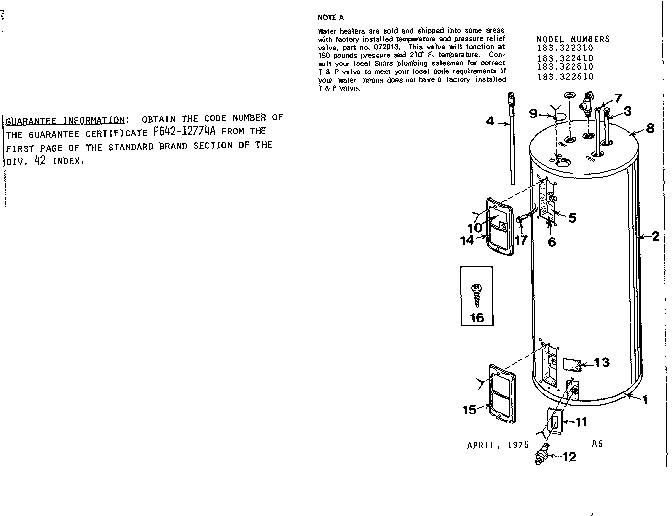 Replacement Parts Diagram and Parts List for 183322510  Kenmore Water Heater