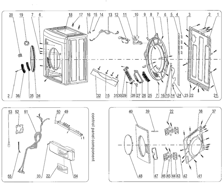 Cabinet Parts Diagram and Parts List for HLP141E-CF06M0E0M00  Haier Dryer