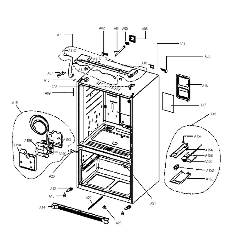 Cabinet Diagram and Parts List for HRF24E3APS  Haier Refrigerator