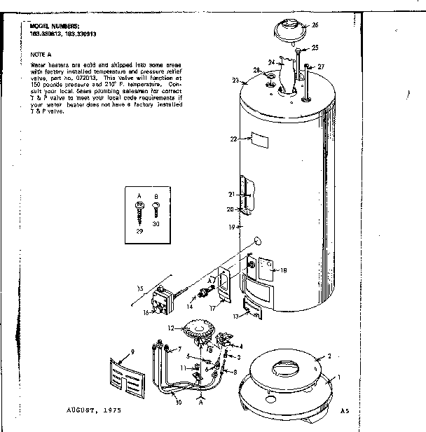 Replacement Parts Diagram and Parts List for 183330813  Kenmore Water Heater