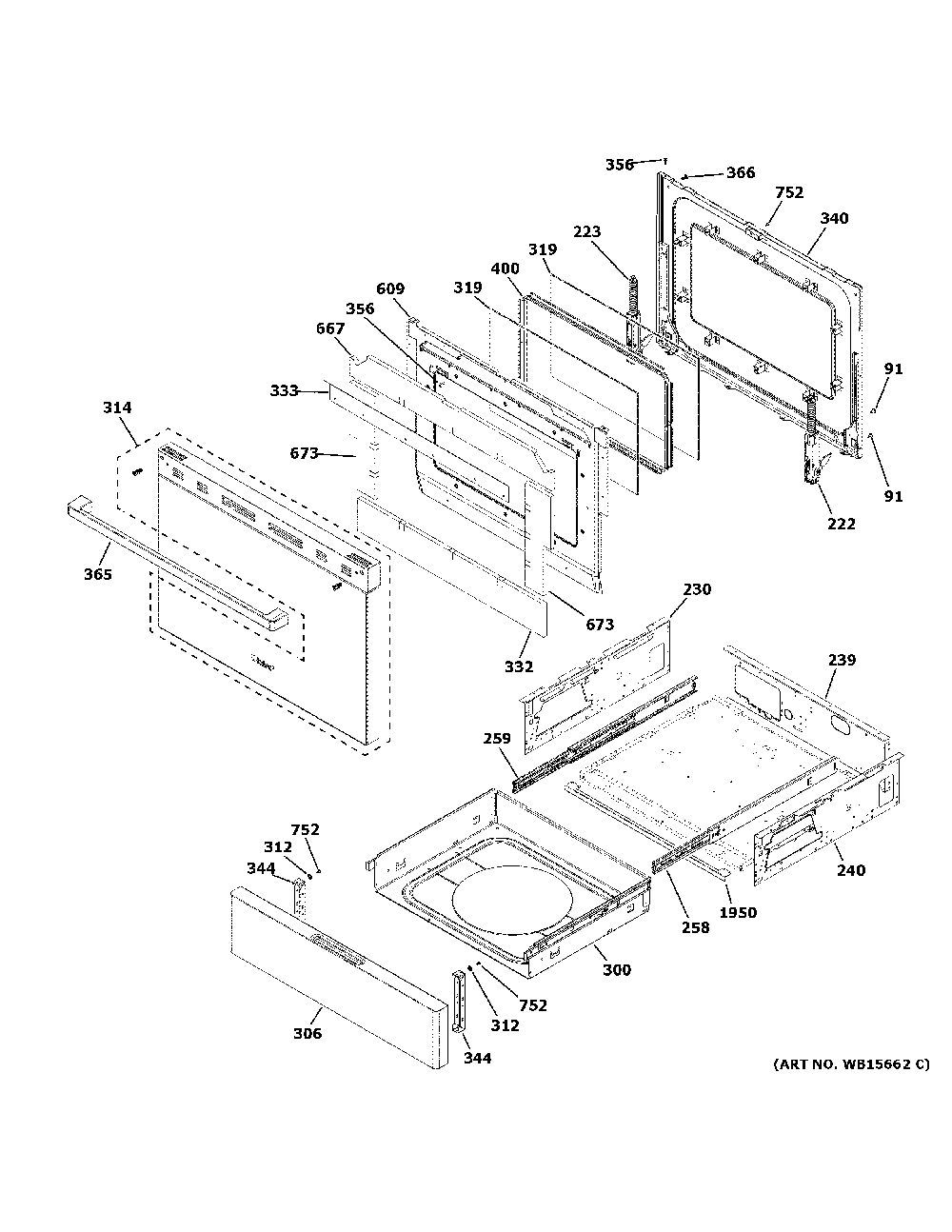 Door & drawer parts Diagram and Parts List for QSS740BN1TS  Haier Range