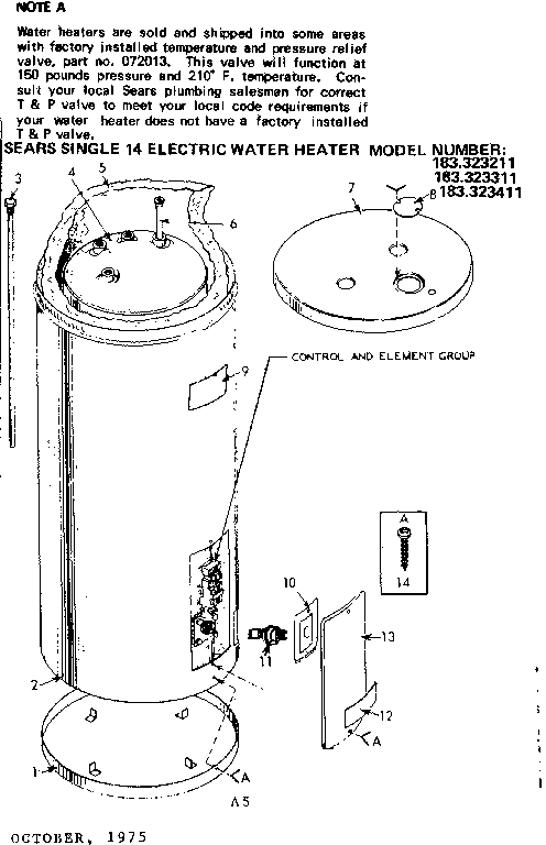 Replacement Parts Diagram and Parts List for 183323211  Kenmore Water Heater