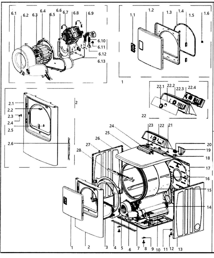 Main Asy Diagram and Parts List for HLTD600AEW  Haier Dryer