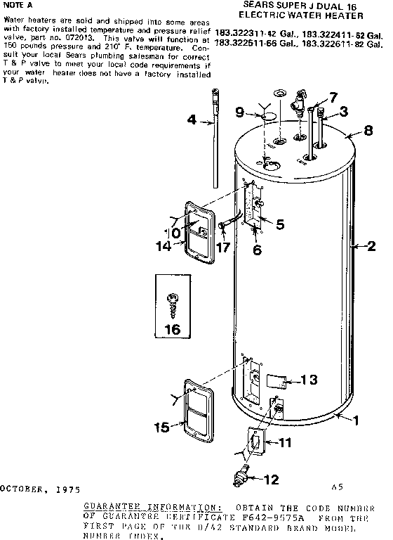 Replacement Parts Diagram and Parts List for 183322311  Kenmore Water Heater