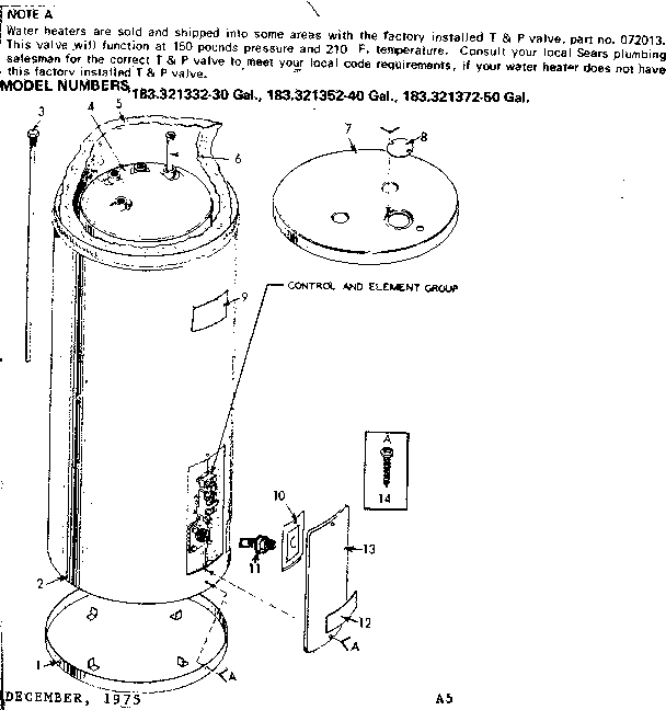Replacement Parts Diagram and Parts List for 183321372  Kenmore Water Heater