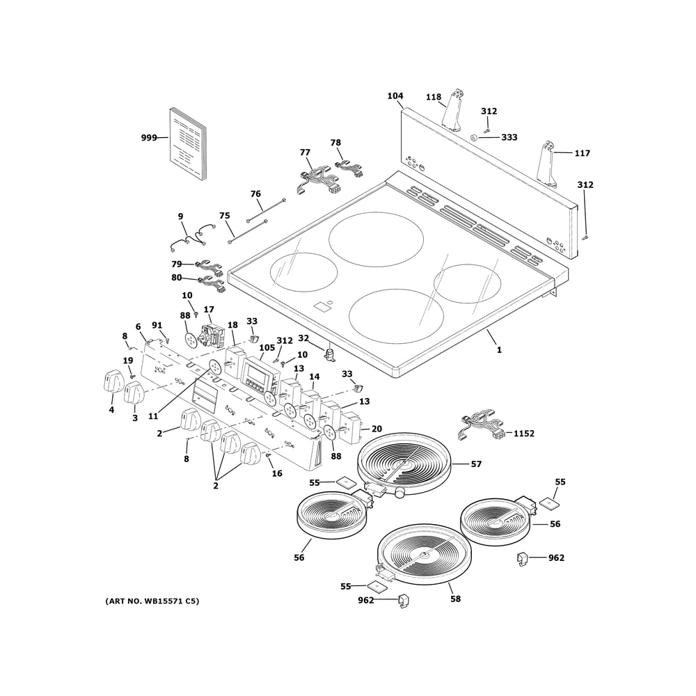 Control Panel & Cooktop Diagram and Parts List for QAS740RM3SS  Haier Range