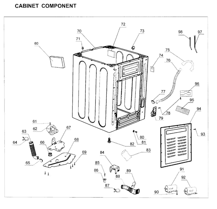 Cabinet Diagram and Parts List for HLTW500AXW  Haier Washer
