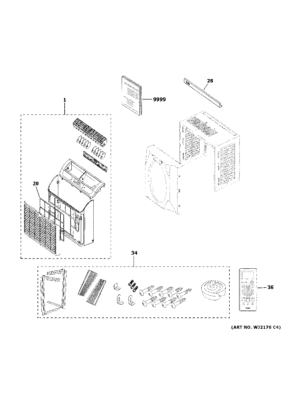 Room air conditioner Diagram and Parts List for ESAQ406TZQ1  Haier Air Conditioner