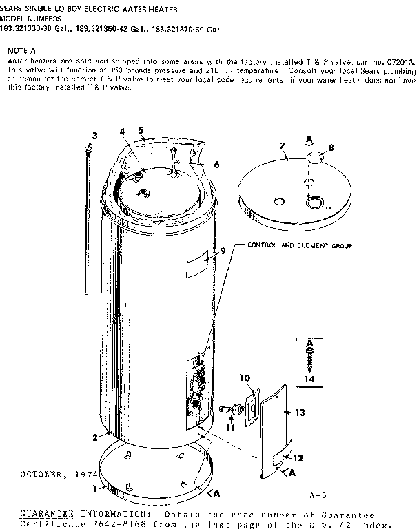 Replacement Parts Diagram and Parts List for 183321370  Kenmore Water Heater