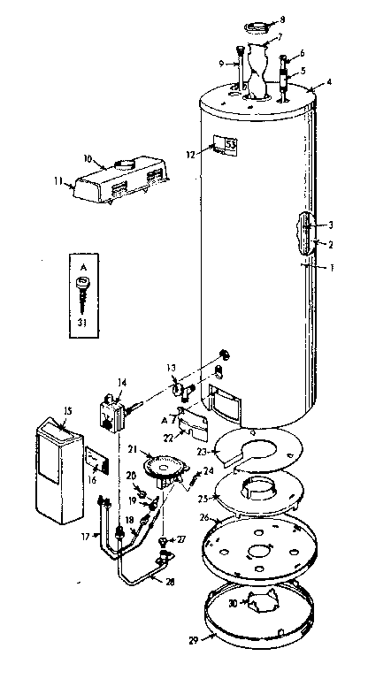Replacement Parts Diagram and Parts List for 183335810  Kenmore Water Heater