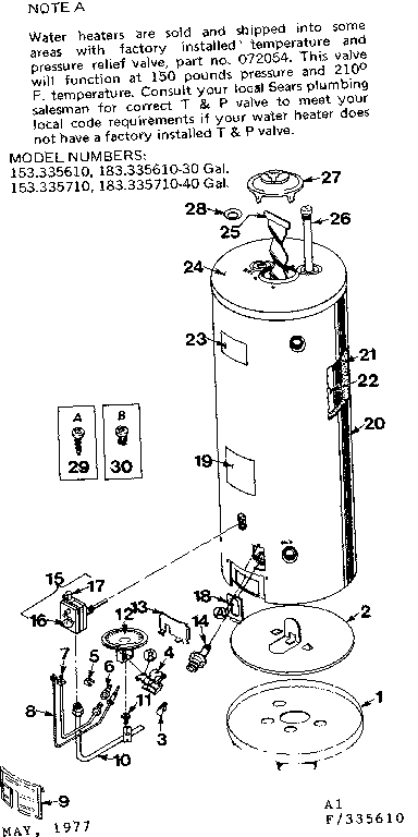 Replacement Parts Diagram and Parts List for 183335710  Kenmore Water Heater