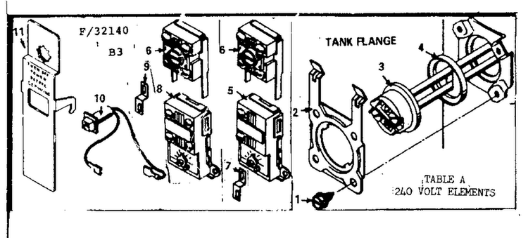 Tank Flange Diagram and Parts List for 18332500  Kenmore Water Heater
