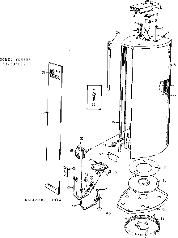 Replacement Parts Diagram and Parts List for 183338012  Kenmore Water Heater