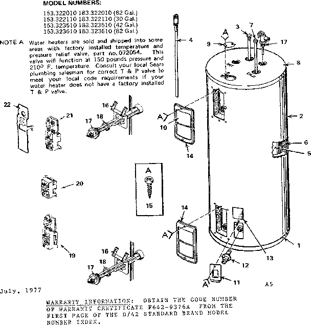 Replacement Parts Diagram and Parts List for 183322010  Kenmore Water Heater