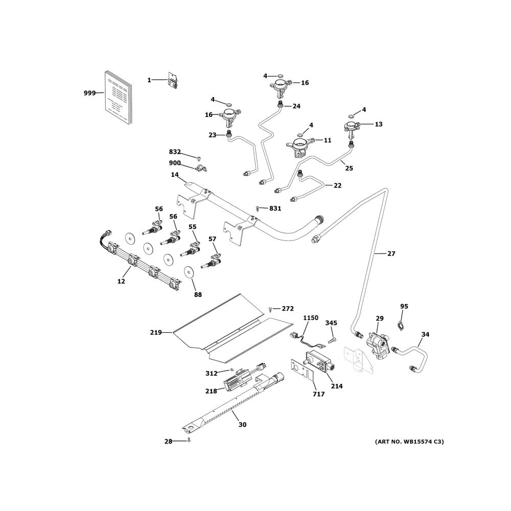Gas & Burner Parts Diagram and Parts List for QGAS740RM3SS  Haier Range