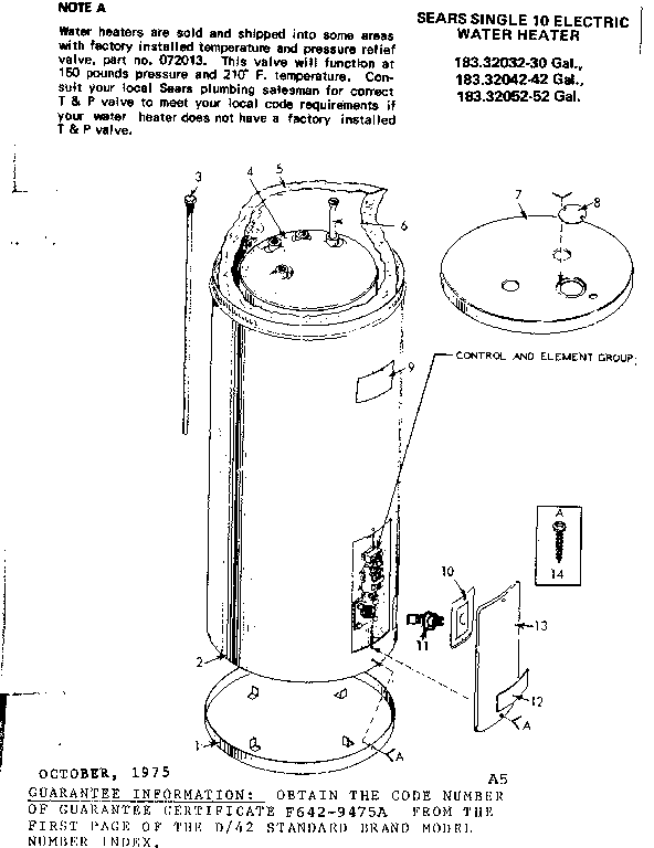 Replacement Parts Diagram and Parts List for 18332052  Kenmore Water Heater