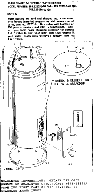 Replacement Parts Diagram and Parts List for 183323410  Kenmore Water Heater