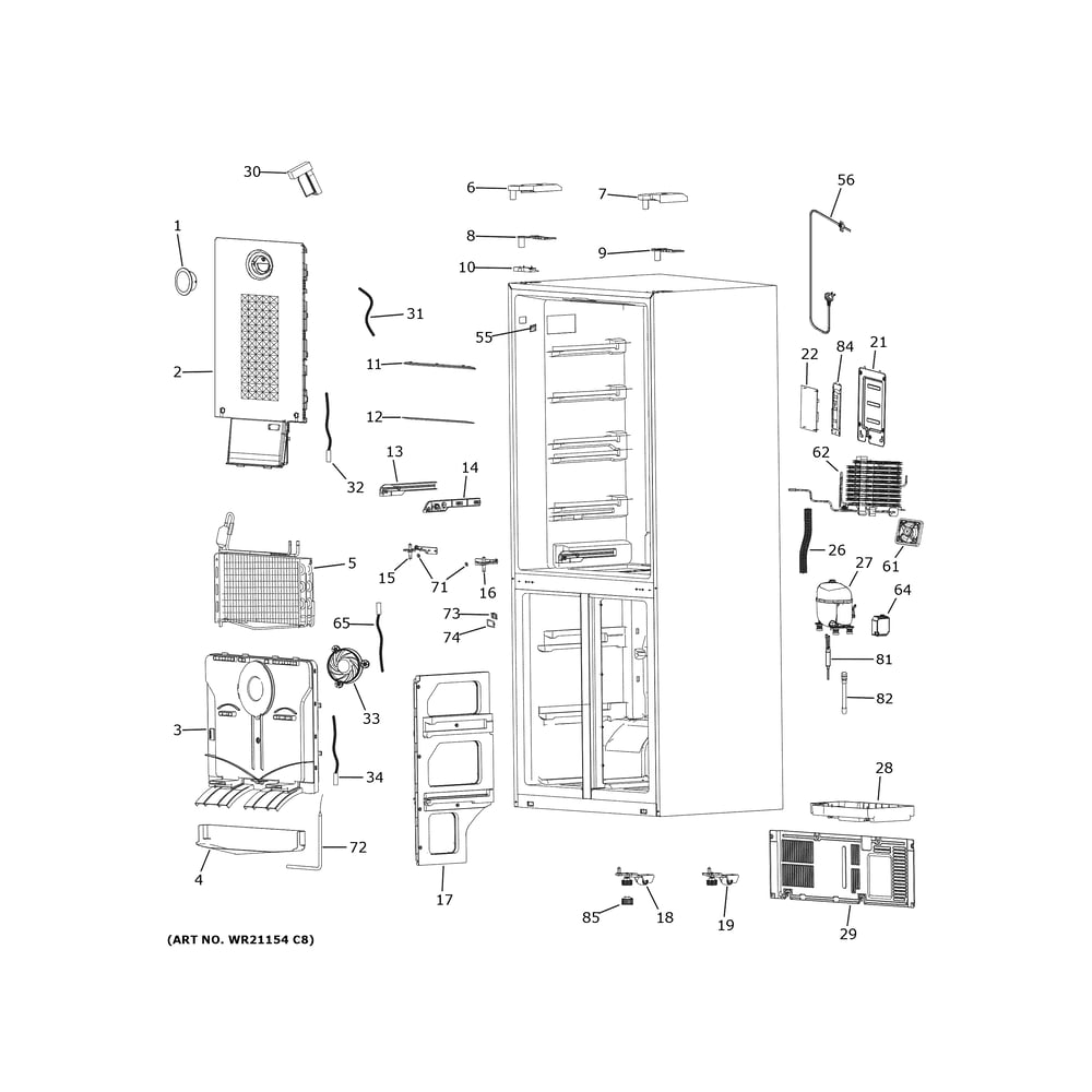Cabinet 1 Diagram and Parts List for QHE16HYPBFS  Haier Refrigerator