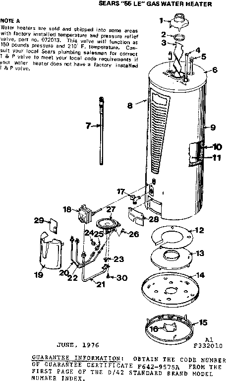 Replacement Parts Diagram and Parts List for 183333210  Kenmore Water Heater