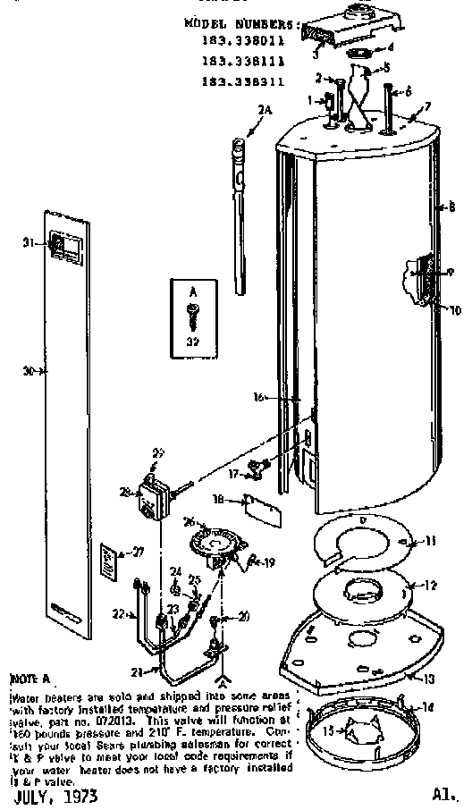Replacement Parts Diagram and Parts List for 183338111  Kenmore Water Heater