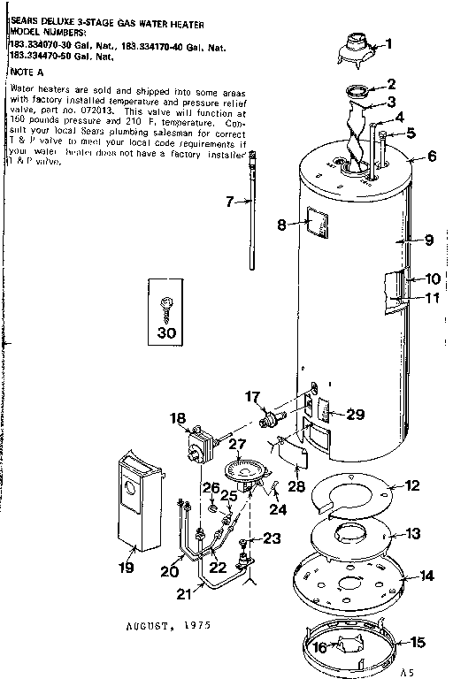 Replacement Parts Diagram and Parts List for 183334170  Kenmore Water Heater