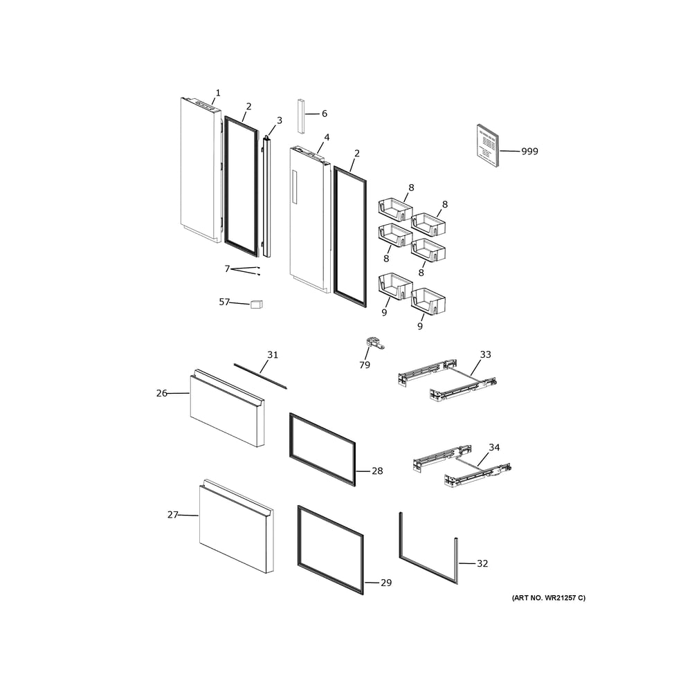 Doors 2 Diagram and Parts List for QJS15HYRCFS  Haier Refrigerator
