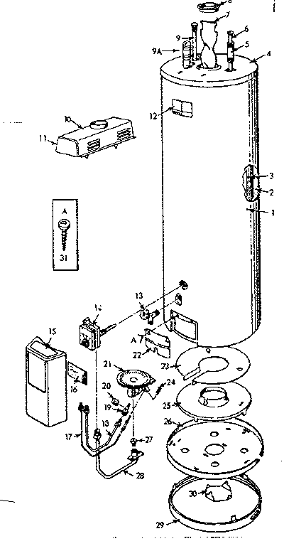 Replacement Parts Diagram and Parts List for 183338530  Kenmore Water Heater