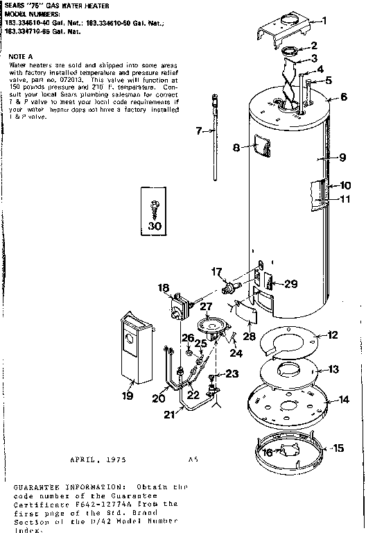 Replacement Parts Diagram and Parts List for 183334610  Kenmore Water Heater