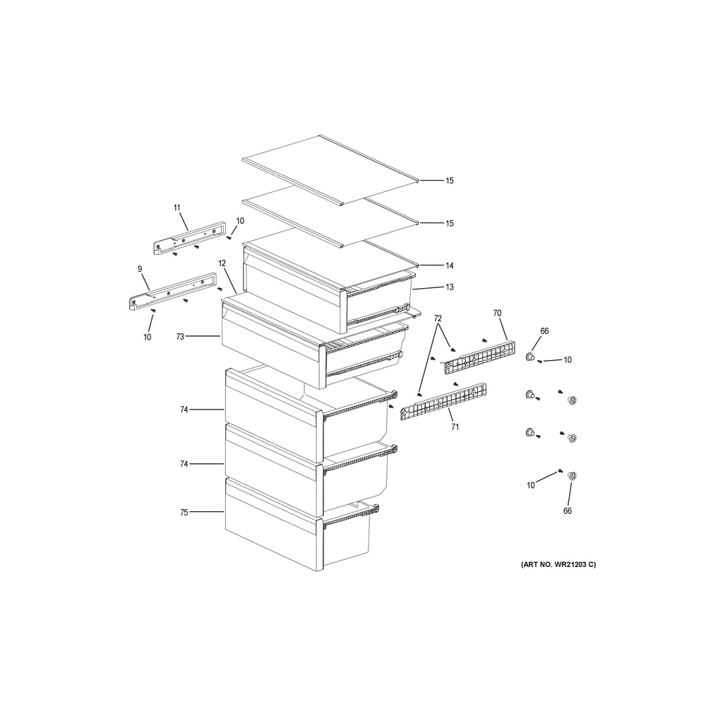Shelves & Drawers Diagram and Parts List for HRB15N3BCGS  Haier Refrigerator
