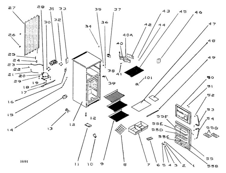 Refrigerator Diagram and Parts List for BCD311#  Haier Refrigerator