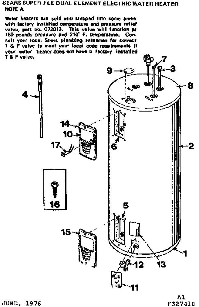 Replacement Parts Diagram and Parts List for 183328110  Kenmore Water Heater