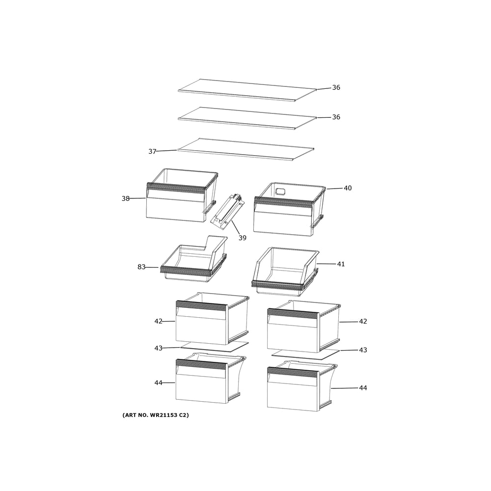 Shelves & Drawers Diagram and Parts List for QHE16HYPBFS  Haier Refrigerator