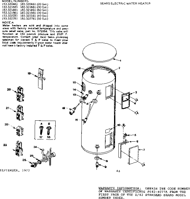 Replacement Parts Diagram and Parts List for 183322781  Kenmore Water Heater