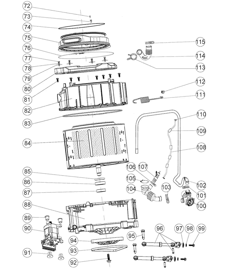 Tub Diagram and Parts List for HLC1700AXW  Haier Washer Dryer Combo