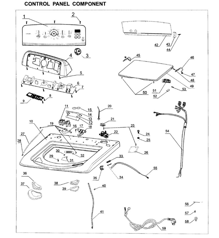 Control Panel Diagram and Parts List for HLTW500AXW  Haier Washer