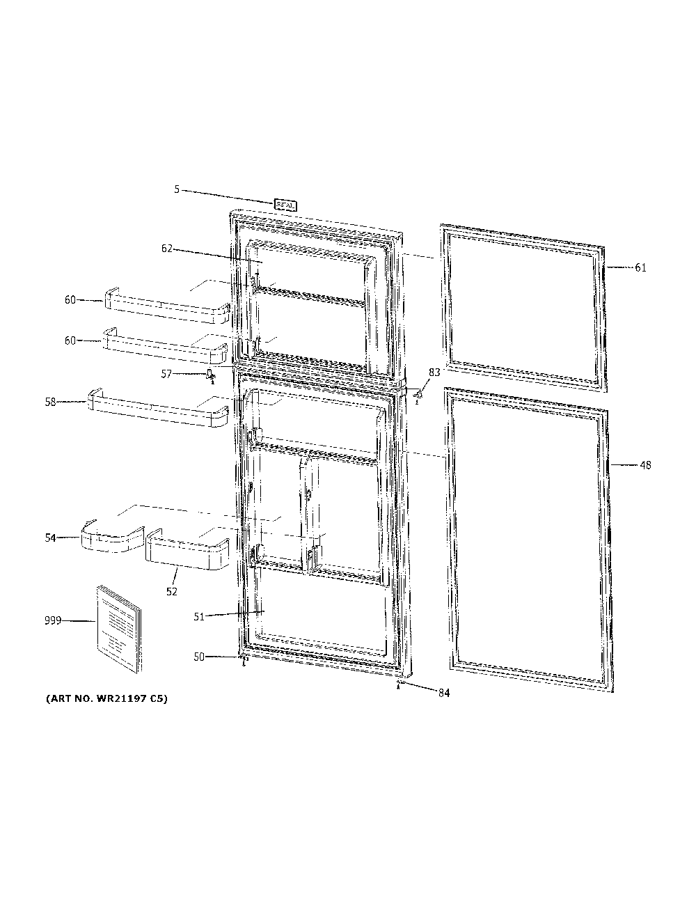 Doors Diagram and Parts List for HA10TG21BSW  Haier Refrigerator