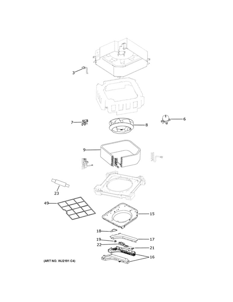 Air Handler Diagram and Parts List for MVAL009ME2AA1  Haier Air Conditioner