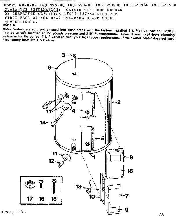 Replacement Parts Diagram and Parts List for 183320980  Kenmore Water Heater