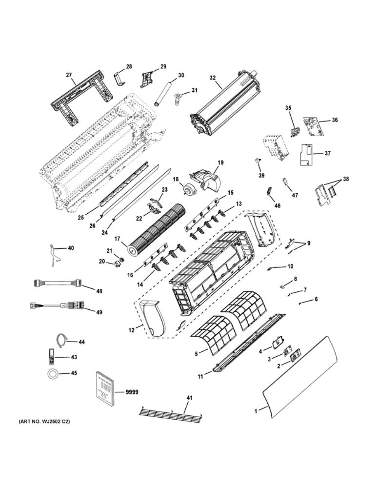 Air Handler Diagram and Parts List for AW18TE2HDA1  Haier Industrial Fan / Circulator