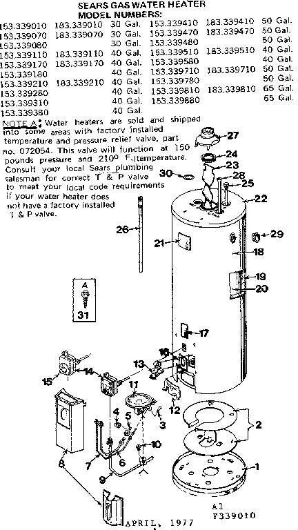Replacement Parts Diagram and Parts List for 183339510  Kenmore Water Heater